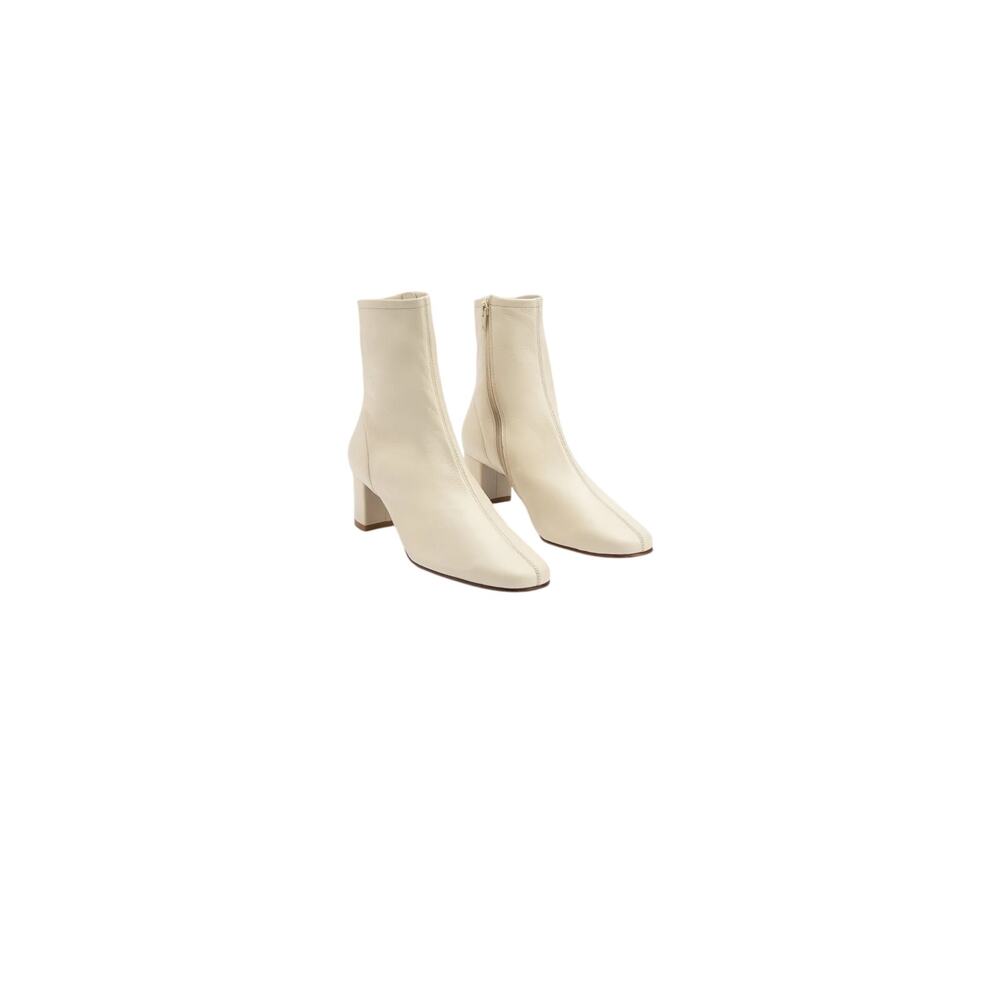 BY FAR Sofia White Leather Square Toe Mid Heel Ankle Boots EU 38 / US 7.5-8
